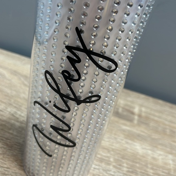 Wifey White Rhinestone Studded Tumbler with Straw Tall Cold Beverage NWT - Picture 2 of 7